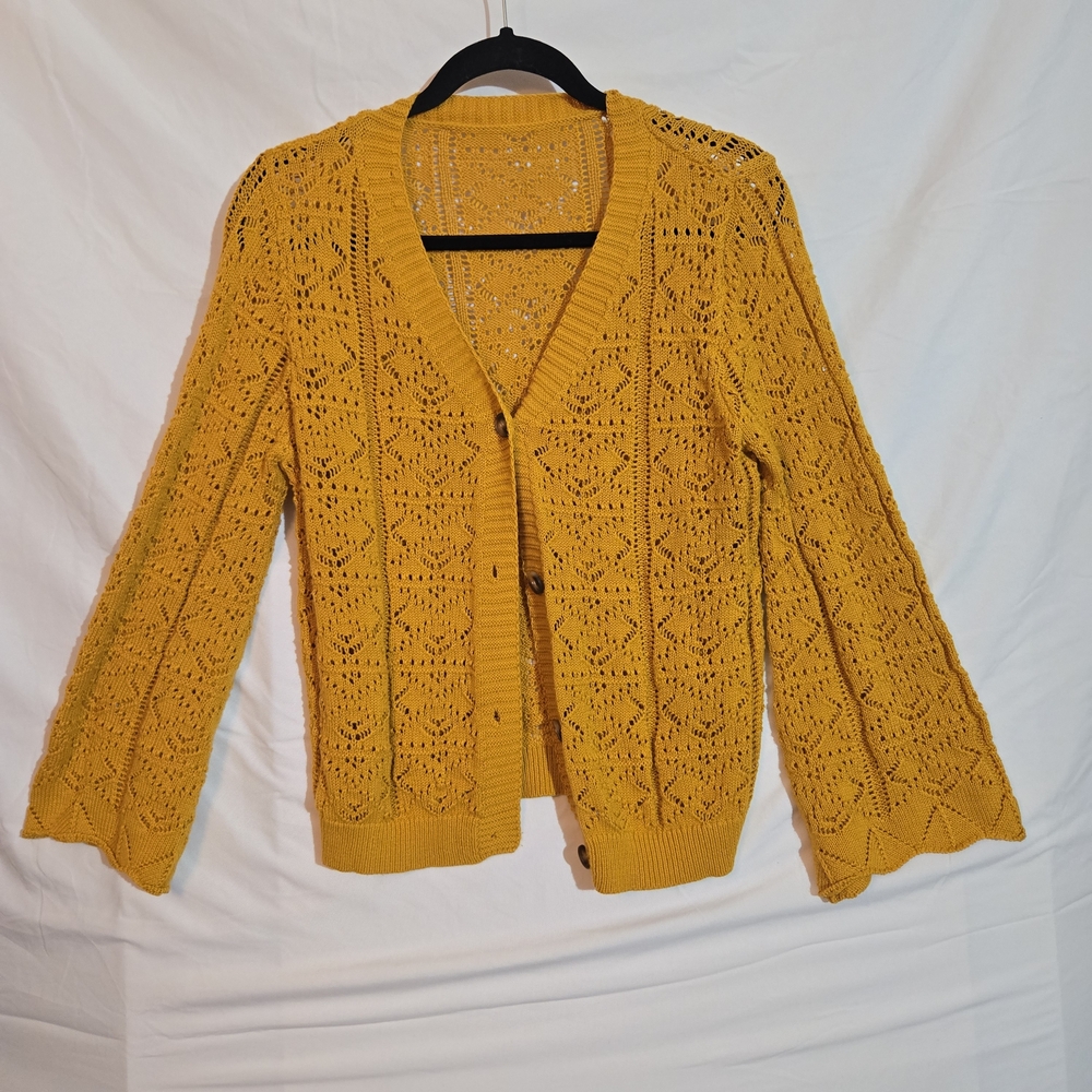 Women's Mustard Yellow Knit Cardigan Sweater